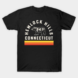 Hemlock Hills Connecticut Souvenir Bear Retro Vintage Stripes T-Shirt